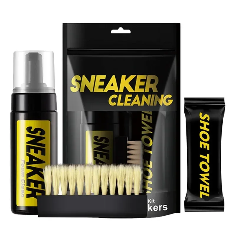 1 Satz Schuhreiniger, Schaumstoff-Trockenreinigungsanzug, 150 ml, wasserfreier Schaumstoff, Turnschuhe, Reiniger, Schuhbürste, Schuhtuch, Arbeit auf weißem Schuh, Stiefel