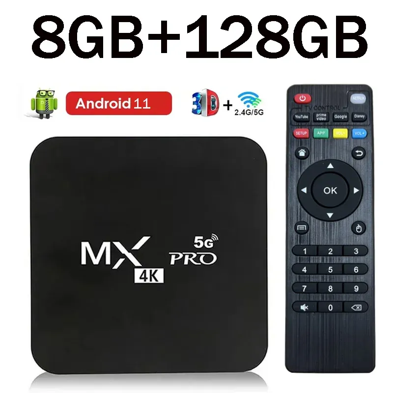 MX-PRO TV-Box 8GB 128GB Android 11 Unterstützt 4K HD 4G 5G Dual-WLAN Quad-Core H.265 3D IPTV