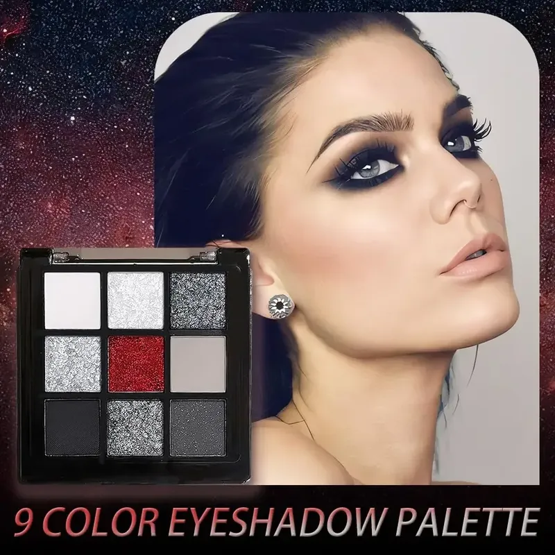 Schwarz-rote Punk-Lidschatten-Palette in 9 Farben – wasserfester, glitzernder, perlmuttfarbener, kalter, dunkler Make-up-Lidschatten