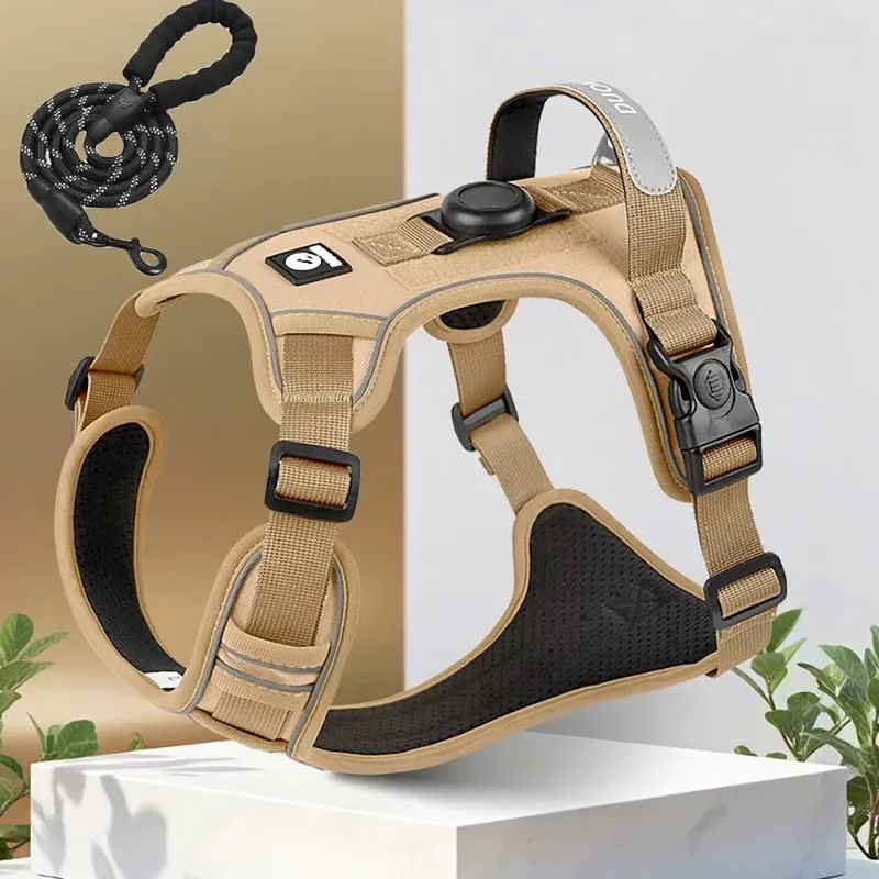 Hundegeschirr mit Airtag-Halter und Leine-Set – hochwertiges, atmungsaktives Oxford-Material, langlebiges, reflektierendes Hundegeschirr und Leine-Set