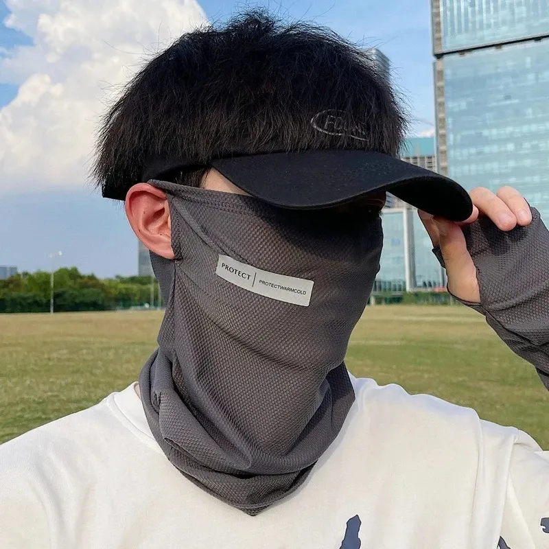 Sommer Eis Seide Sonnencreme Maske Für Männer Frauen Outdoor Radfahren Gesicht Abdeckung Einfarbig Neck Wrap UV Schutz Ohr Bandana Schal