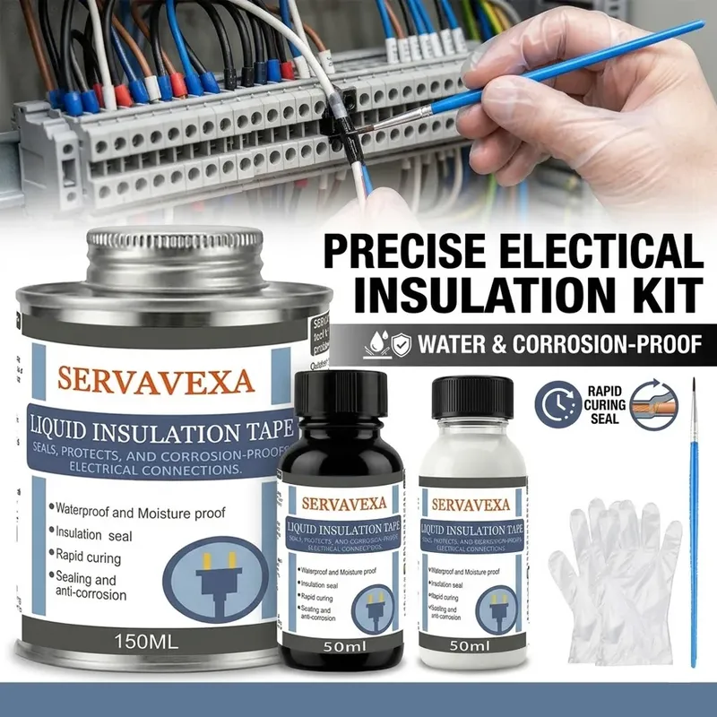SERVAVEXA Flüssiges Isolierband-Set, Wasserdichtes Isolier- und Dichtmittel mit Pinsel & Handschuhen, Schnell Härtend für Außenverkabelung
