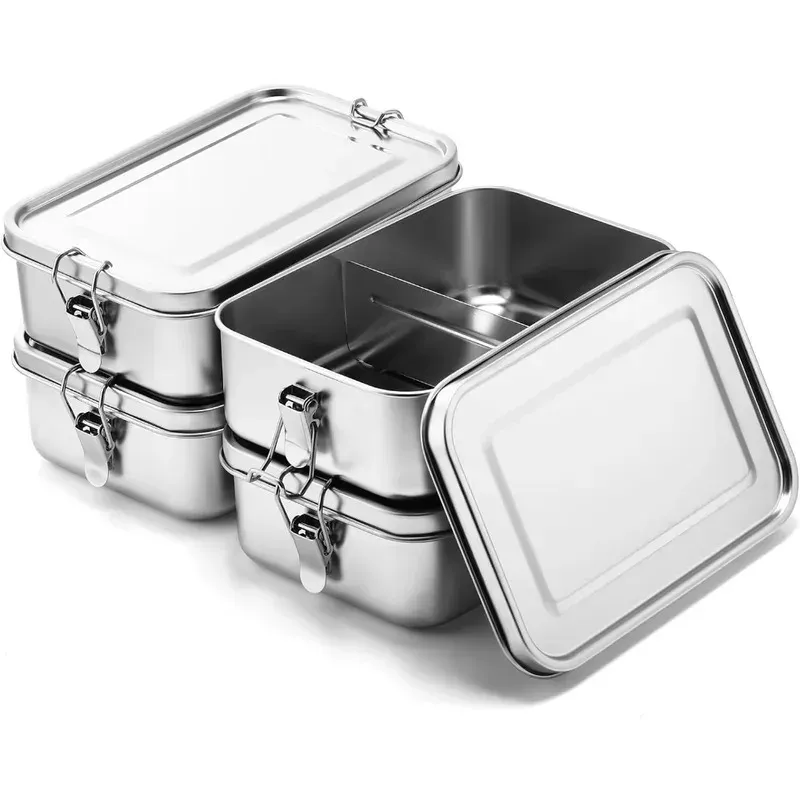 304 Edelstahl 1200/2400ml Lunchbox Bento-Box Metall-Lebensmittelbehälter mit Verschlussklammer Geeignet für Arbeit und Schule