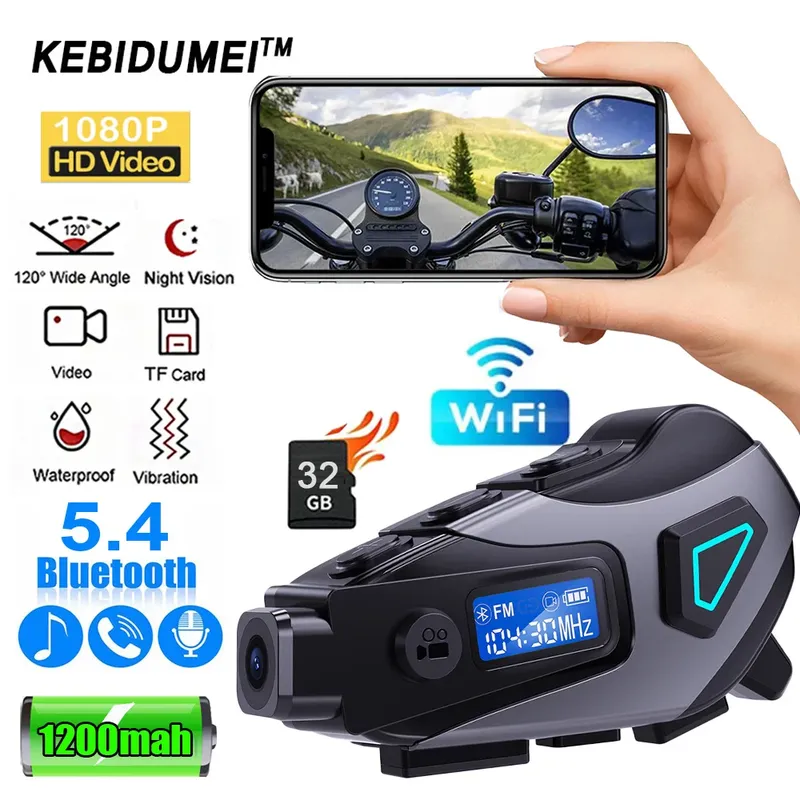 1080P HD Video Dashcam Weitwinkelobjektiv FM + Bluetooth Motorrad Helm Headset Drahtlose Kamera Wasserdichte Motorrad Recorder
