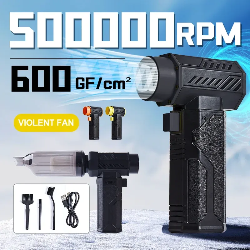 500000 U/min Luftgebläse Leistungsstarker Turbo-Ventilatorstrahl 10000 mAh 600 g Schub 70 m/s Wind Bürstenloser Staubwedel, Vakuumblatt-Entfernungstrockner für Auto