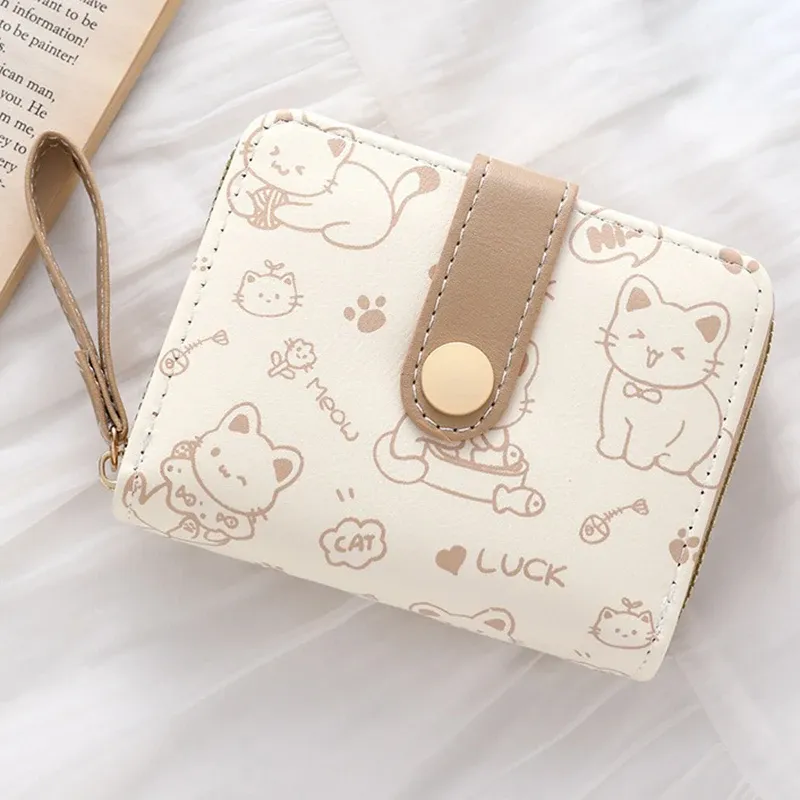 Niedliche Katzen-Geldbörsen für Damen, Kartenhalter, kleine Geldbörsen mit Münzfach mit Reißverschluss, hochwertige quadratische Handtaschen - 5.24 EUR