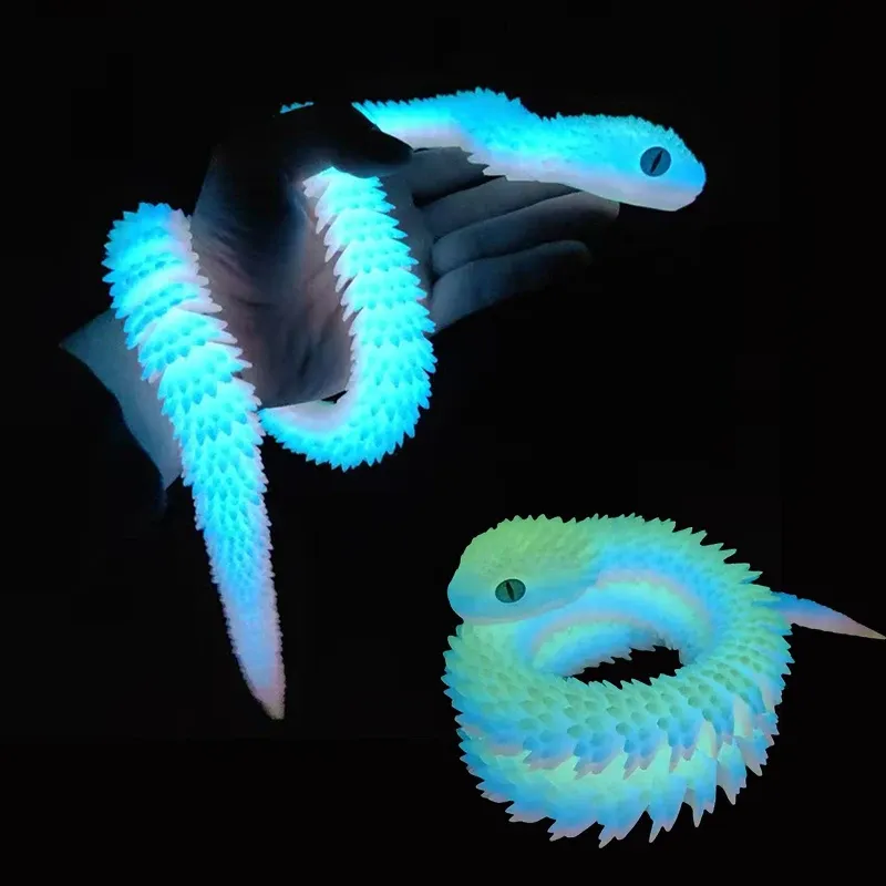 30/60/80 cm 3D Gedruckt Leuchtende Schlange Bewegliche Gelenk Simulation Schlange Action-figuren Home Office Desktop Ornament geburtstag Geschenke