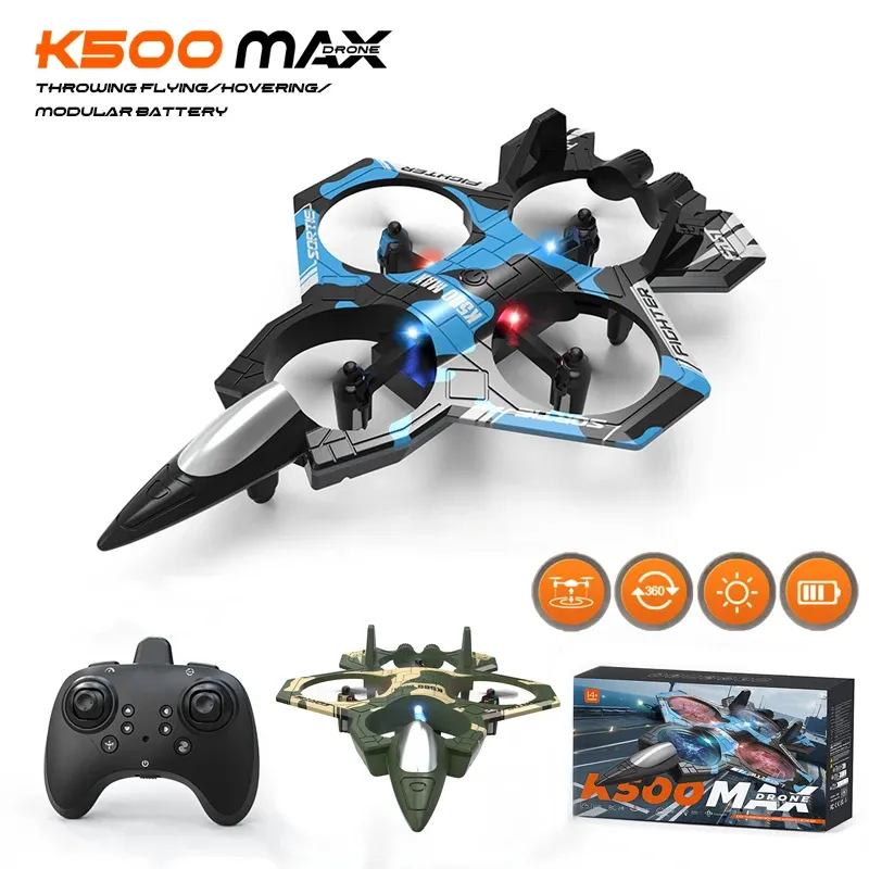 K500 MAX RC Plane Fighter 2,4 G Fernbedienung Stunt Glider 360 °   Rolling Flight Flying EPP-Schaumstoffflugzeug mit LED-Spielzeug für Kinder