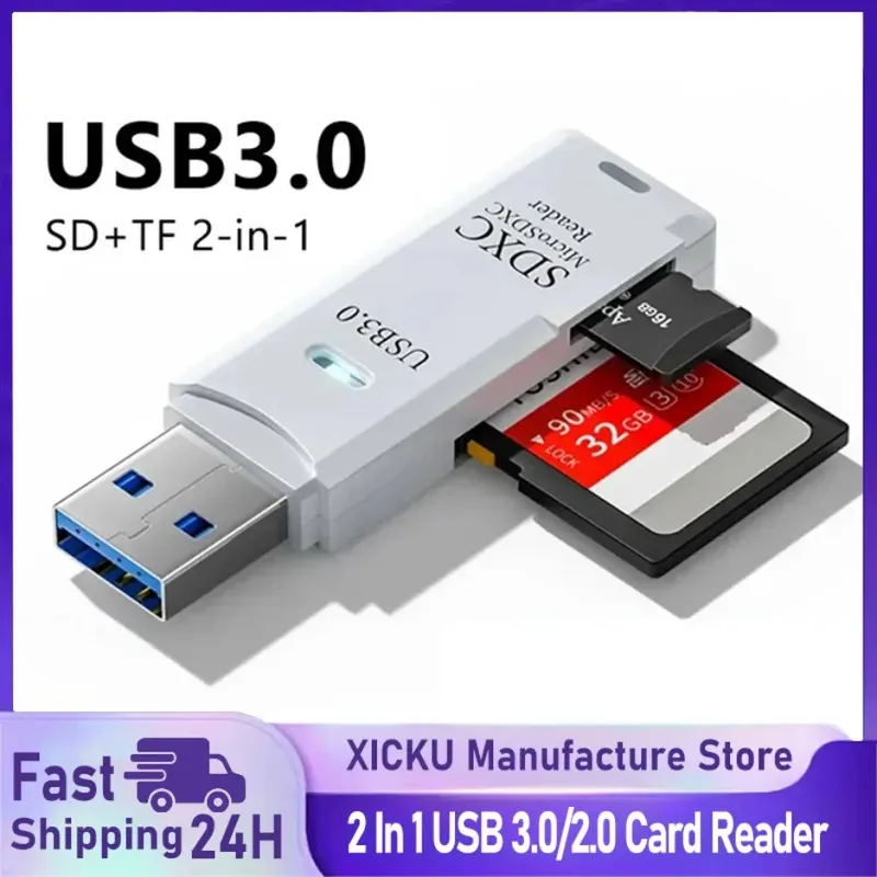 Multifunktionaler 2-in-1-Hochgeschwindigkeits-USB 3.0/2.0-Kartenleser unterstützt TF+SD-Computer, Tablet, Kamera, Laptop, Automontage