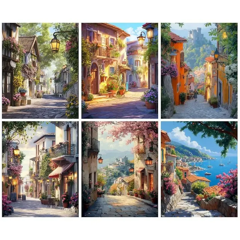 GATYZTORY Rahmen Malen nach Zahlen Kits Stadt Landschaft Moderne Zeichnung Malen nach Zahlen Acrylfarbe für Heimdekoration
