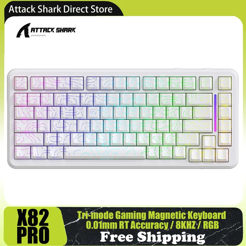 ATTACK SHARK X82PRO HE 75 % kabellose Gaming-Magnettaastatur mit 0,01 mm Schnelltrigger, einstellbarer Betätigung, 8 kHz, Hot-Swap, RGB