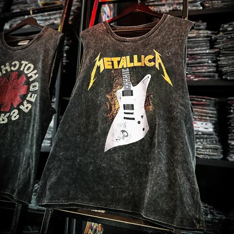 American Rock Band Bedruckte Vintage Washed Sportweste Baumwolle Ärmelloses Herren T-Shirt Hip-Hop Gym Kleidung Tank Top Sommer 2025