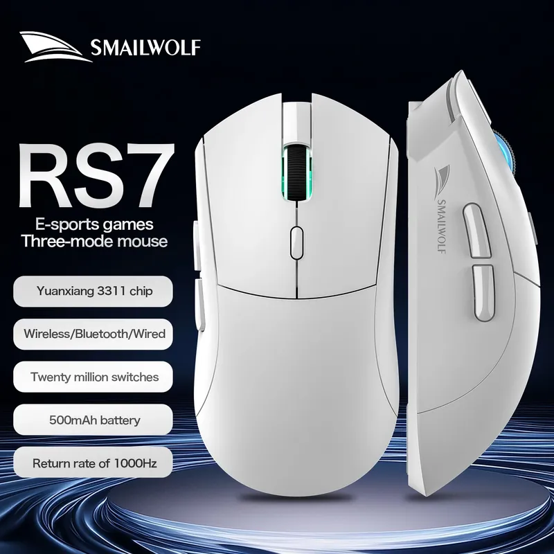 SMAILWOLF RS7 Bluetooth kabellose Gaming-Maus, drei Modi, PAW3311, Makro-Definition-Maus, Laptop, Gaming, Büro