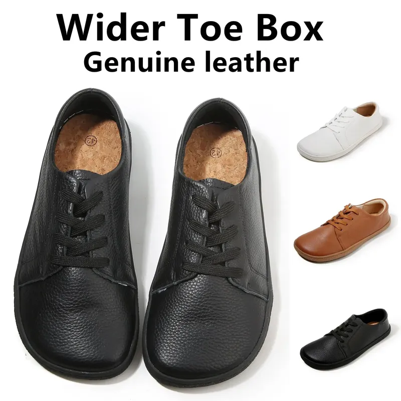 TONGLEPAO Frühling, Herbst, Barfuß, echtes Leder, Herren-Damen-Sneaker mit Zero Drop, flacher, weicher Sohle, breiterer Zehenbox, leicht