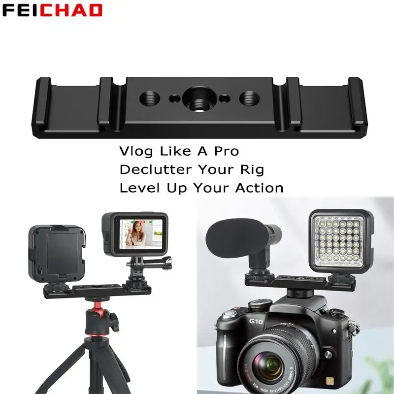 Dual Cold Shoe Halterung 1/4 ARRI für Canon Sony DSLR Kamera LED Licht Mikrofon Live Streaming Vlog Aluminium Expansion Bar