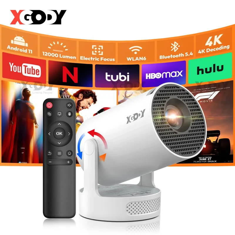 XGODY Tragbarer Gimbal 3S 12000LM 4K-Projektor 2,4G/5G WiFi Bluetooth 5.4 Android 11 Mini-Heimkino Tragbarer Projektor
