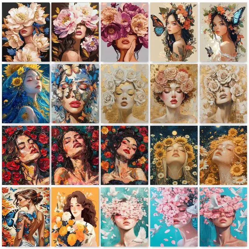 GATYZTORY Malen nach Zahlen Hand Mädchen Schmetterling Blume Erwachsene Kit Landschaft DIY Acrylfarbe Canva Kunstwerk Geschenk Heimdekoration