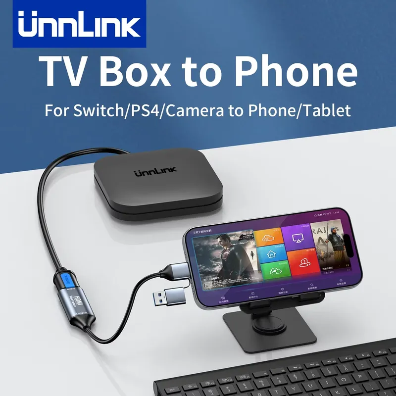 Unnlink 1080P 60Fps Videoaufnahmekarte HDMI zu USB & Typ C für Switch PS4 TV Box PC zu Telefon Tablet