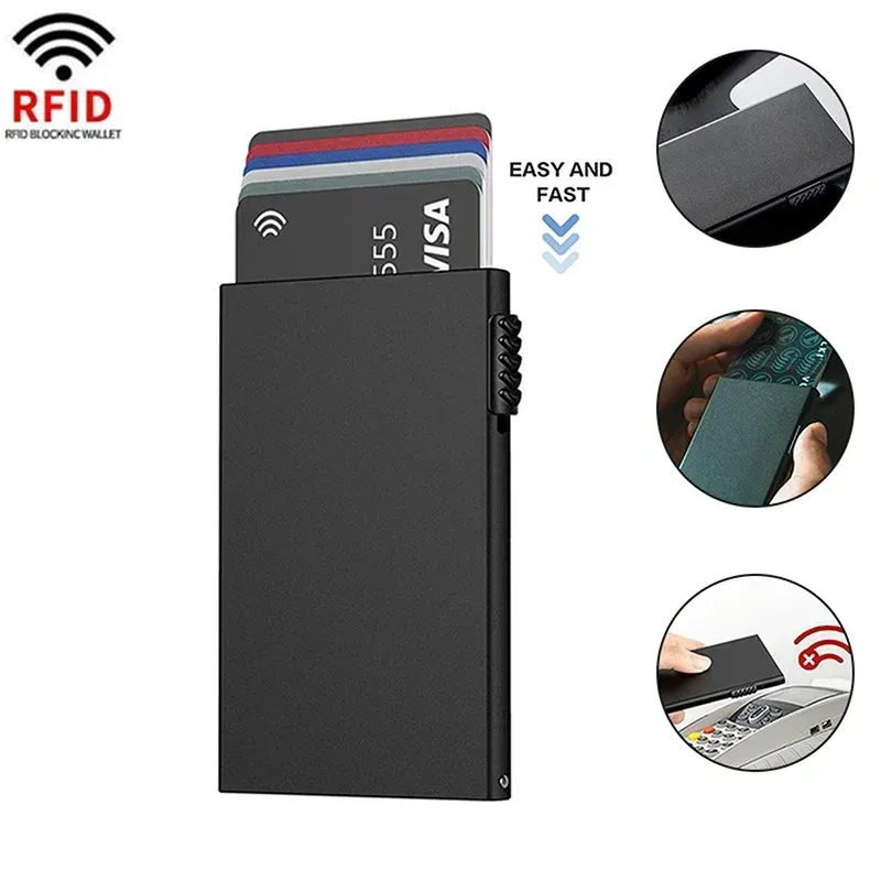 Rfid Smart Pop Up Kreditkarteninhaber Geldbörsen Minimalistische Herren Damen Geldbörse Kleine schwarze Geldbörse Metall Brieftasche Hülle Metall Dünn Schlank