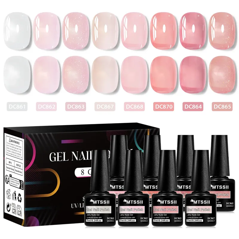 8 stücke Nude Jelly Gel Nagellack Set Mit Box Transluzente Farbe Semi Permanent Soak Off UV LED Gel Lack Nagel liefert Maniküre