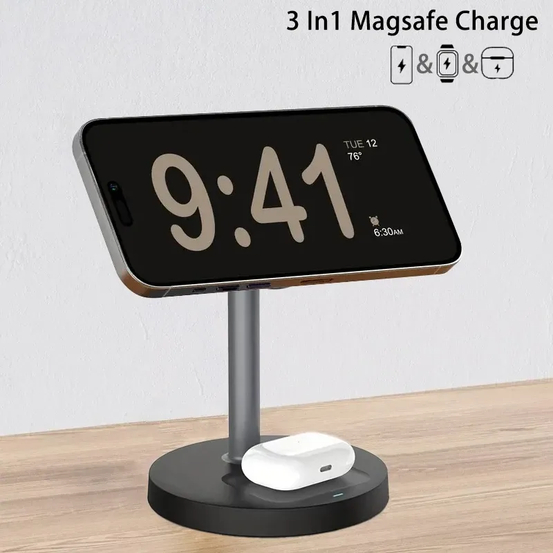 3-in-1 magnetisches kabelloses Ladegerät, verstellbarer Ständer für iPhone 16 15 14 13 Pro Max iWatch 10 9 8 AirPods Pro Schnellladestation