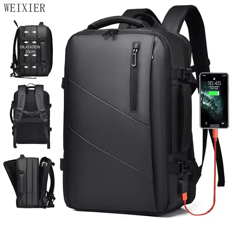 Weixier 16-Zoll-High-End-Rucksack für Herren mit großem Fassungsvermögen, Computertasche, High-End-Business-Tasche, erweiterbarer Rucksack, Hexe, USB