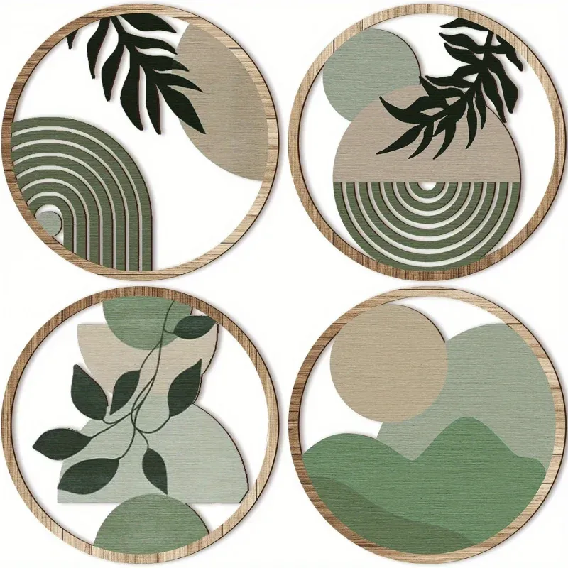 4-teiliges böhmisches Wandkunst-Set – böhmisches Dekor aus Holz, geometrische hängende Kunstwerke, geeignet für das Babyzimmer, Bauernhaus-Ästhetik-Minimalist