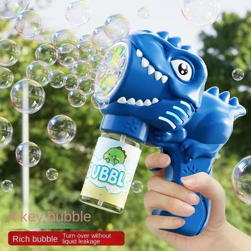 6-Loch-Dinosaurier-Blasenmaschine, elektrische Seifenblasenpistole mit Licht, vollautomatische Seifenblasenpistole, automatisches Seifengebläse, Outdoor-Spielspielzeug