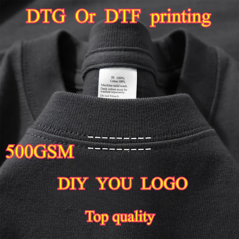 500GSM schwere Baumwolle übergroßes T-Shirt DTG-Druck personalisiert Ihr Design Herren-T-Shirts DIY Ihr Logo Top-Qualität T-Shirt 3XL