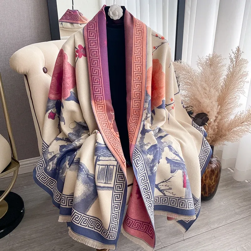 Neue 2025 Frauen Marke Tinte waschen malerei Schal Luxus Herbst Winter Warme Tücher Drucken Schal Pashmina Mujer Femme Foulard Bufanda