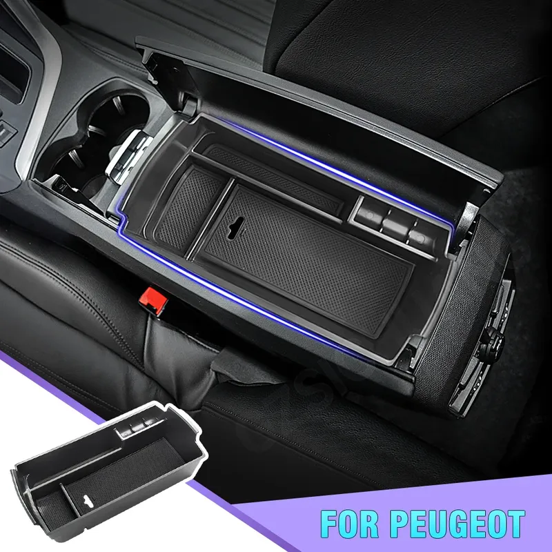 Auto Zentrale Armlehne Lagerung Box Für Peugeot 3008 3008 GT 5008 2017-2023 Auto Center Konsole Lagerung Organizer Innen zubehör