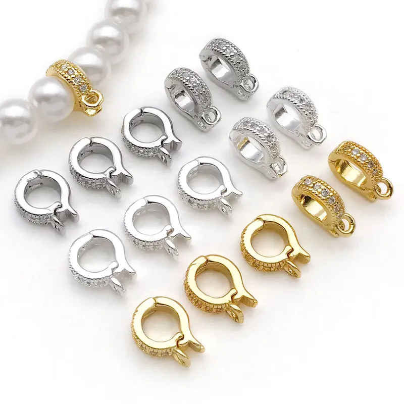5 Stück 18K echt vergoldetes Messing Inlay Zirkon Scharnier Charms Enhancer Bail Verschlüsse, Melonensamen Schnalle für DIY Schmuckherstellung