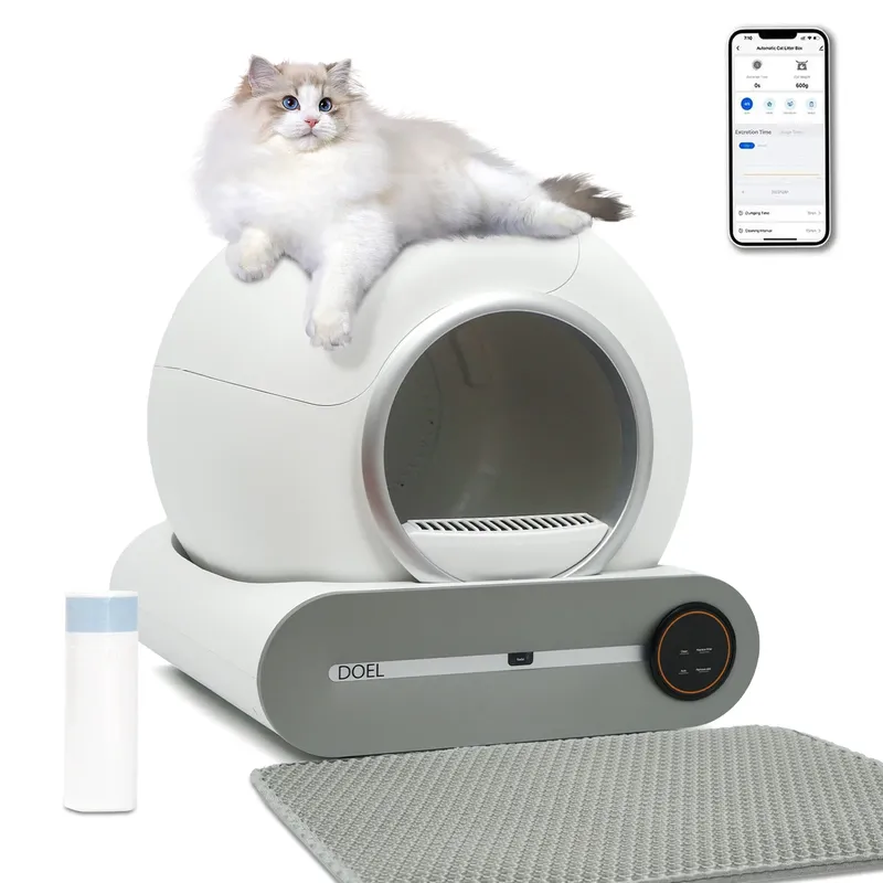 DOEL Selbstreinigende Katzentoilette, 65 l, automatische Katzentoilette mit Müllbeutel und Katzentoilette, intelligente Katzentoilette, App-Steuerung, 2,4 G WLAN
