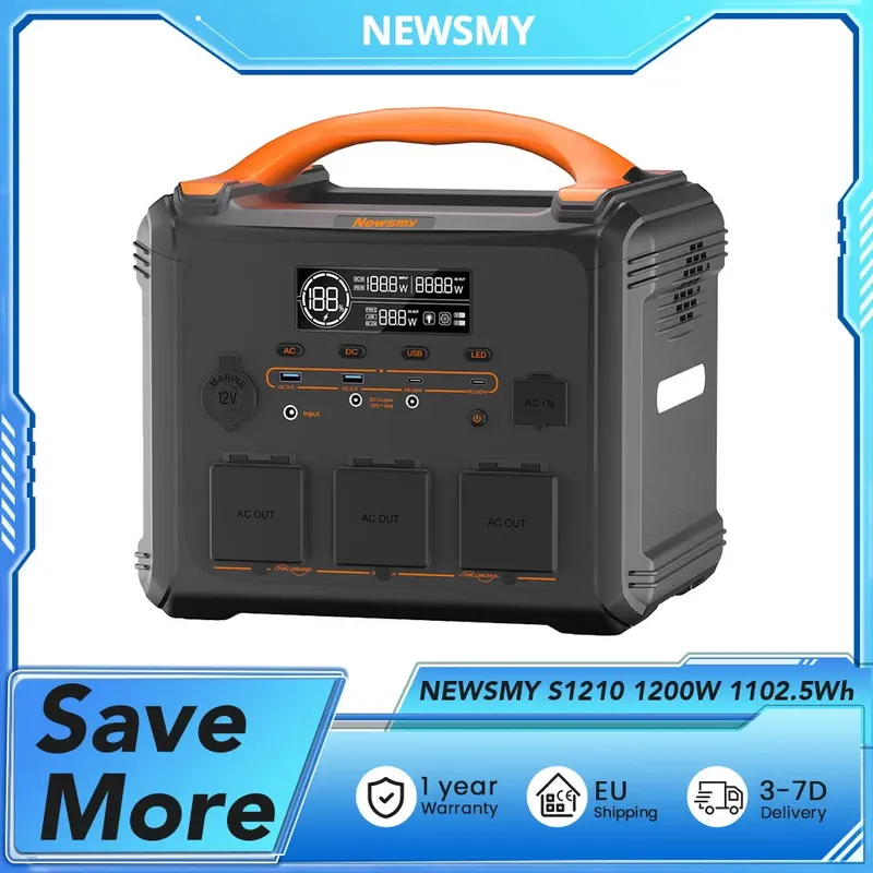 NEWSMY S1210 1200 W 1102,5 Wh tragbares Kraftwerk LiFeMnPo4-Akku, 1,2 Stunden Schnellladung, PD100 W-Ausgang 230 V/1200 W reine Sinuswelle