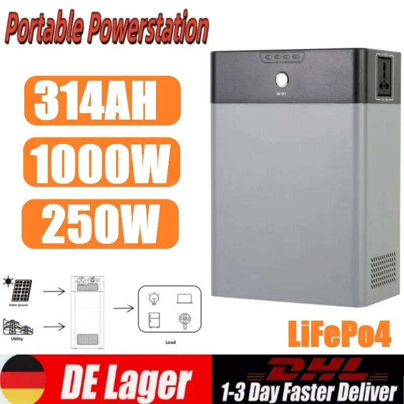 PowMr Tragbares Kraftwerk, 1 kWh LiFePO4-Batterie mit 250 W PV-Eingang, 12 V/24 V/36 V, 314 Ah, Solargenerator für Gartenpartys im Freien