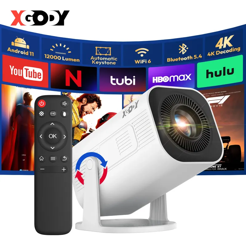 XGODY 4K 1080p LED-Projektor mit 12000 Lumen Helligkeit, WiFi 6 Bluetooth 5.0 Tragbares Heimkinosystem für Unterhaltung