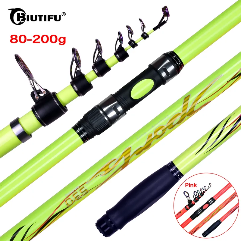 BIUTIFU Teleskop-Angelruten zum Surf Shore Casting, 4,25/4,5/5,0 m, T1000 Carbon Spinning Power 80–200 g Werfen von Langstreckenstangen