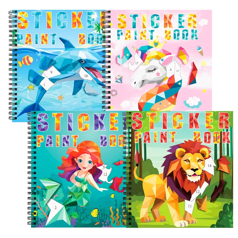 1–6 Stück Aufkleberbuch für Kinder, Einhorn-Aufkleber, Malbuch, Meerjungfrau, Kinder-Aufkleber nach Zahlen, als Geburtstagsgeschenk, Mädchen-Briefpapier