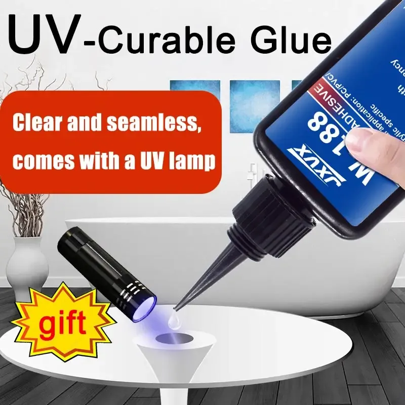 LOOLIFL 50 g Neuer hochfester UV-härtender Klebstoff W-188, geeignet für DIY-Bastelarbeiten, zum Kleben und Schweißen von Glas, Metall, Keramik und ABS-Materialien. Inklusive UV-Härtungslampe, 1–3 Stück.