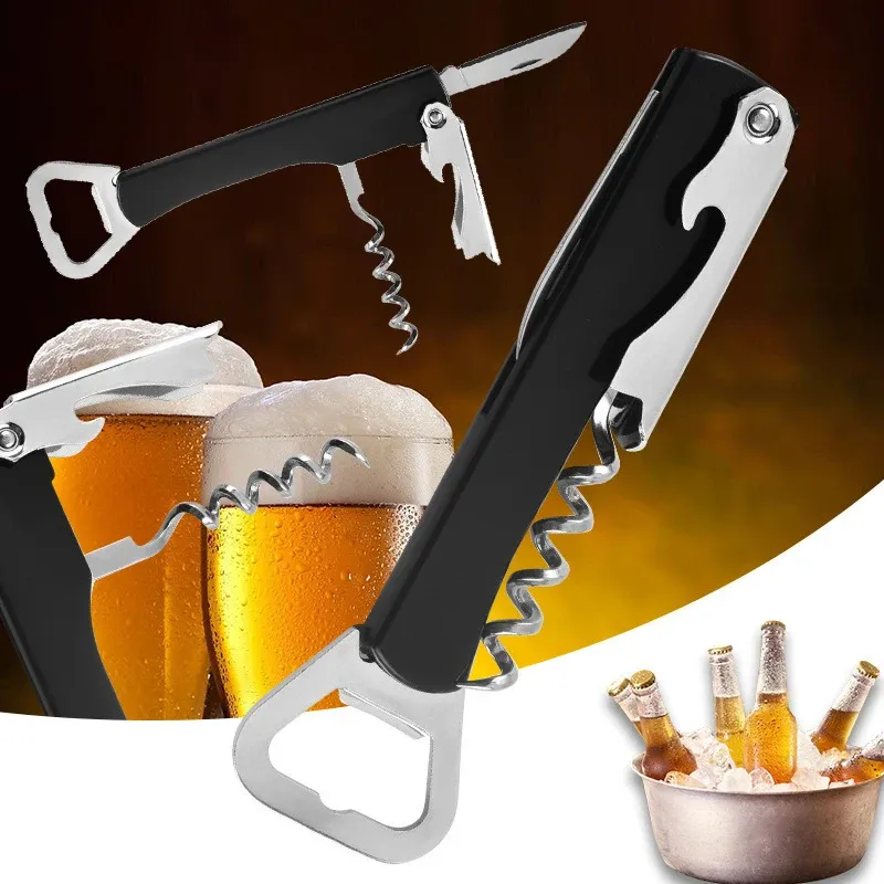 Multifunktionaler Flaschenöffner für Rotwein, Flaschenöffner für Bier und Rotwein, 4-in-1-Flaschenöffner aus Kunststoff