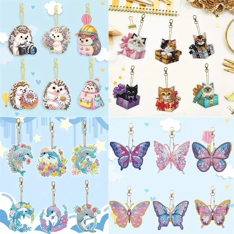 DIY-Diamant-Malerei-Schlüsselanhänger pro Set – Tiermotiv, geeignet für Anfänger, Diamant-Set-Bastelbedarf, exquisite Geschenke für