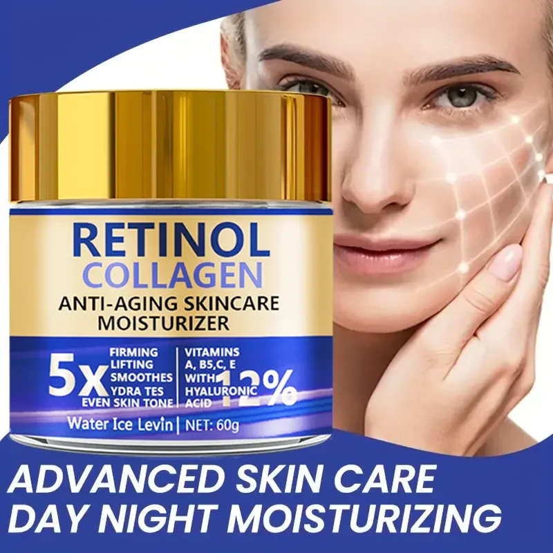 Retinol Kollagen Gesichtscreme: Straffende Feuchtigkeitscreme für Sensible Haut - Mit Sheabutter und Hyaluronsäure, Tag und Nacht