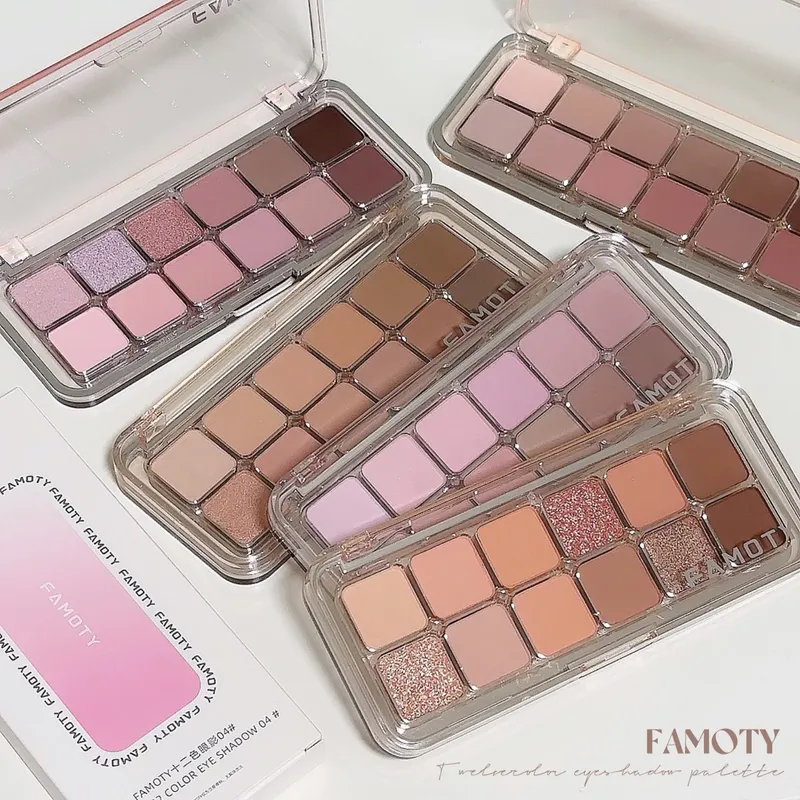 12-Farben-Lidschatten-Palette mit niedriger Sättigung, komplett mattierter Tee, Aprikosen-Augen-Make-up-Palette, tägliches Erd-Make-up, langanhaltende Lidschatten