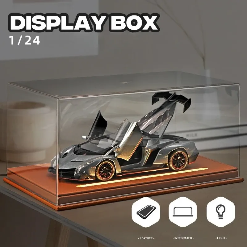 Acryl-Displaybox mit Licht für 1:24, Legierung, Automodell, Simulation, Autosammlung, Ornamente, staubdichte Aufbewahrungsbox, Heimdekoration
