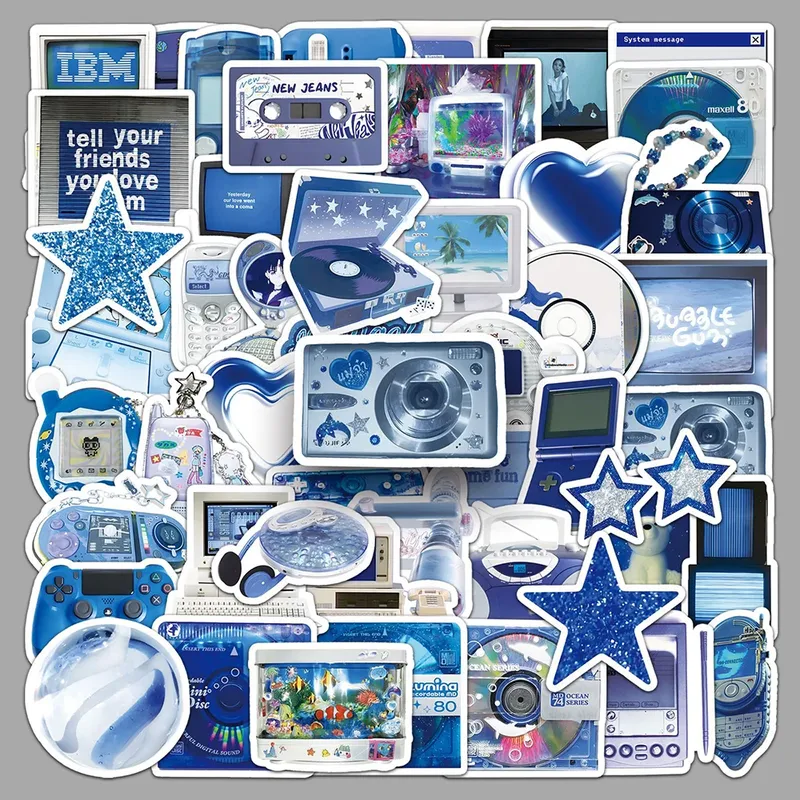 10/30/50 Stück Retro Y2K Blaue Aufkleber Elektronische Digitale Cartoon Aufkleber Kinderspielzeug Skateboard Telefon Notebook Fahrrad Wasserdichtes Spielzeug