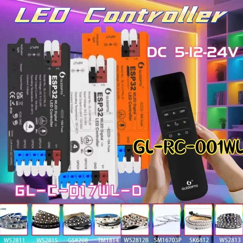 GL-C-017WL-D GLEDOPTO ESP32 WLED Digital LED Controller Mikrofonfunktion Typ-C Level WS2811 SK6812 TM1814 WS2815 Streifenlicht
