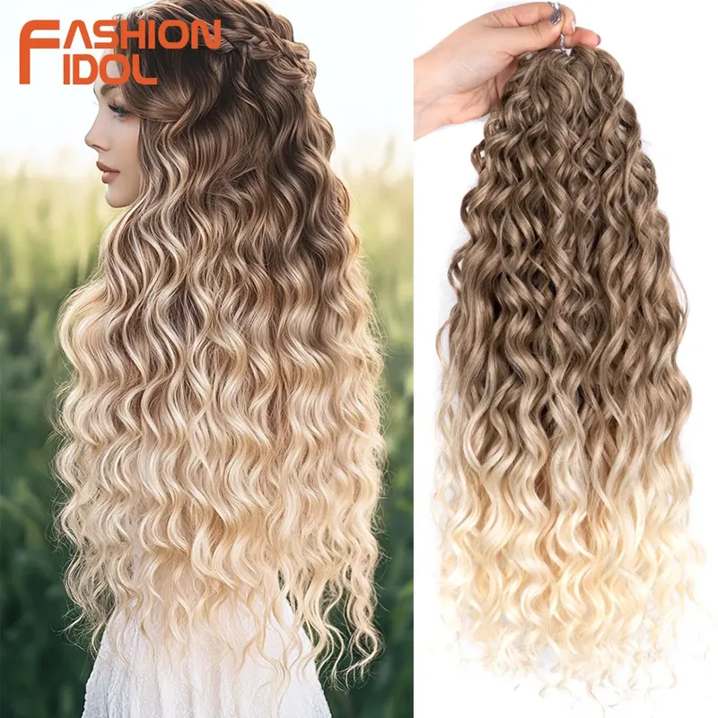 FASHION IDOL Curl Hair Deep Wave Twist Haarverlängerungen für Frauen 20 Zoll Ombre Blonde Crochet Fake Hair Synthetic Crochet Braids