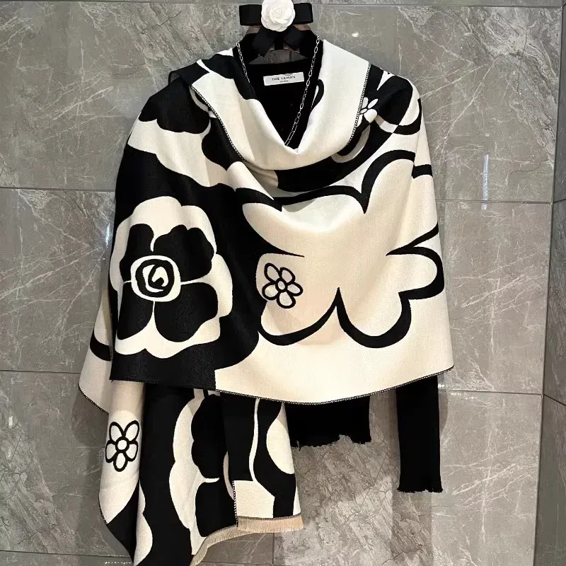 2023 NEUE Elegante Frauen Blumen Weiche Pashmina Schal Lange Schal Wraps Herbst Winter Halstuch Frühling Sommer Reise Cape Echarpe
