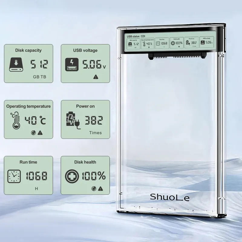 HDD-Gehäusegehäuse Box 2,5 SSD SATA zu USB 3.2 mit 5 Gbit/s Adapter Externes Gehäuse Festplattenbox Transparent