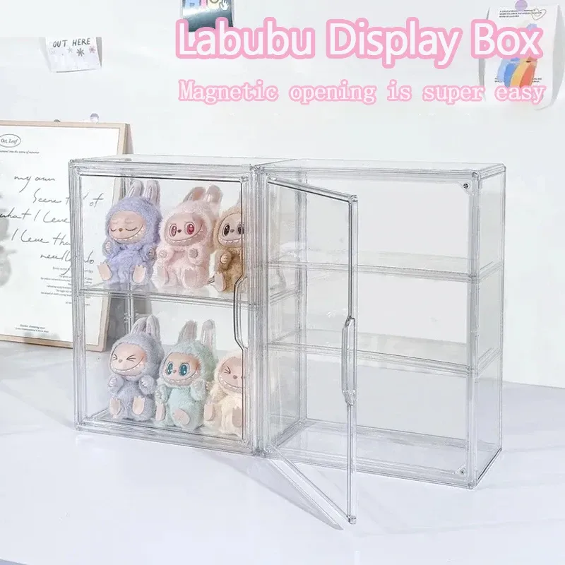 Neue Labubu Lagerung Box Transparent Acryl Display Boxen Staubdicht Puppe Figur Blind Box Organizer Schrank Display-ständer